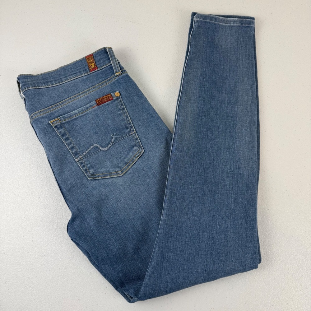 7 For All Mankind Gwenevere Distressed Skinny Jeans Medium Wash Blue‎ Size 30